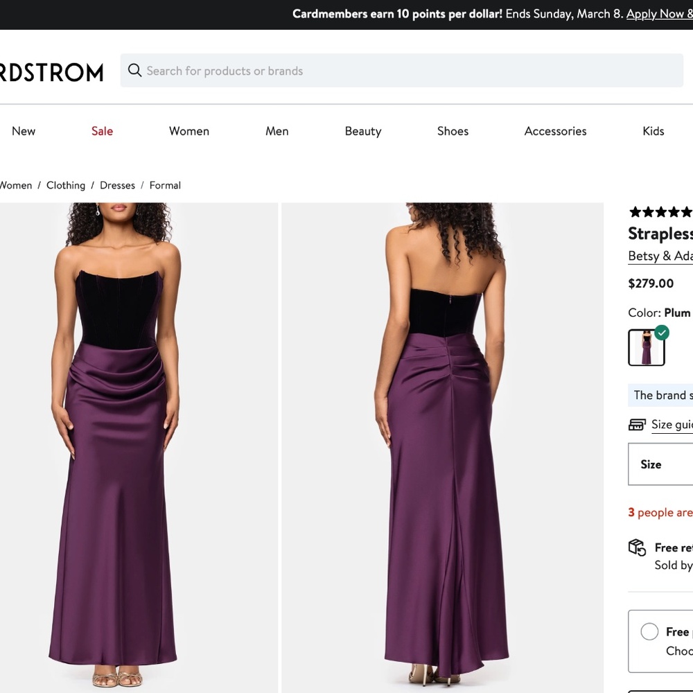 NEW Betsy & Adam PLUM Strapless CORSET Bustier VELVET  & SATIN Draped GOWN 4 - Picture 12 of 13